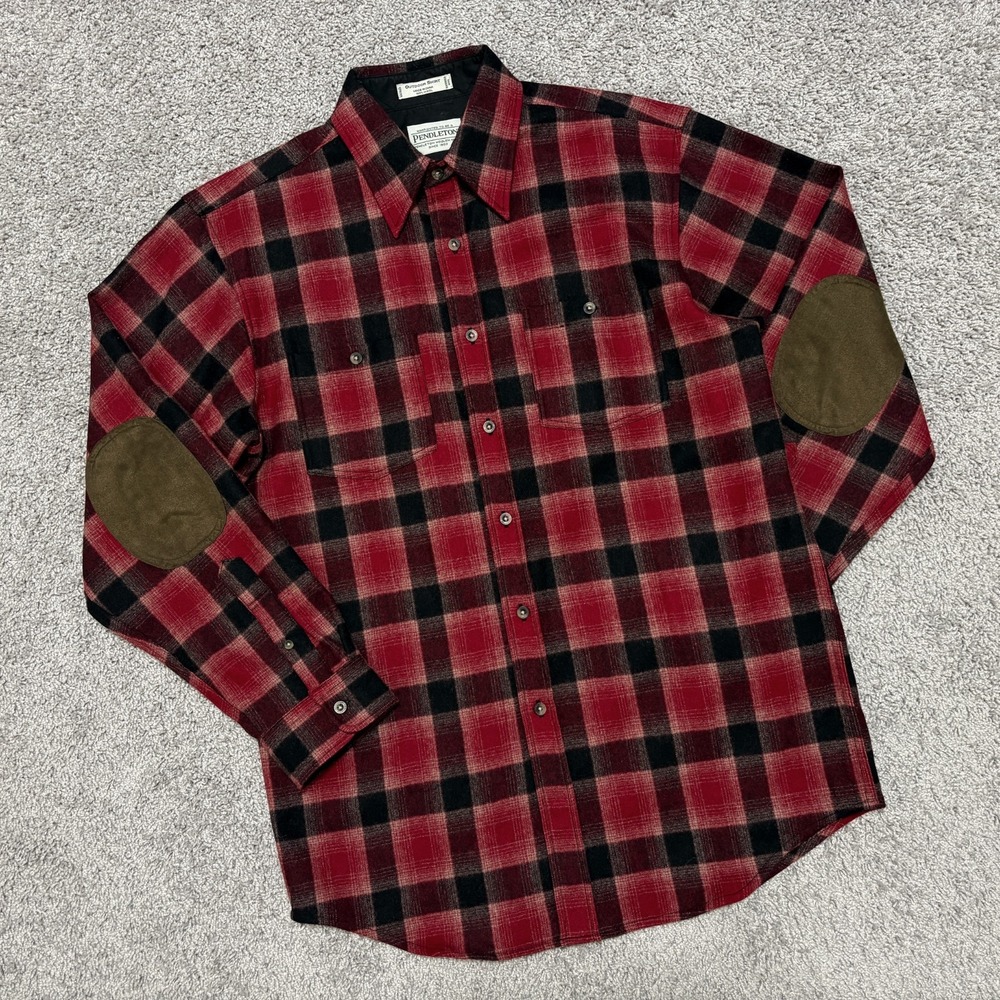 Pendleton Outdoor Shirt Mens Medium Wool Red Plaid Button Flannel Elbow Pads